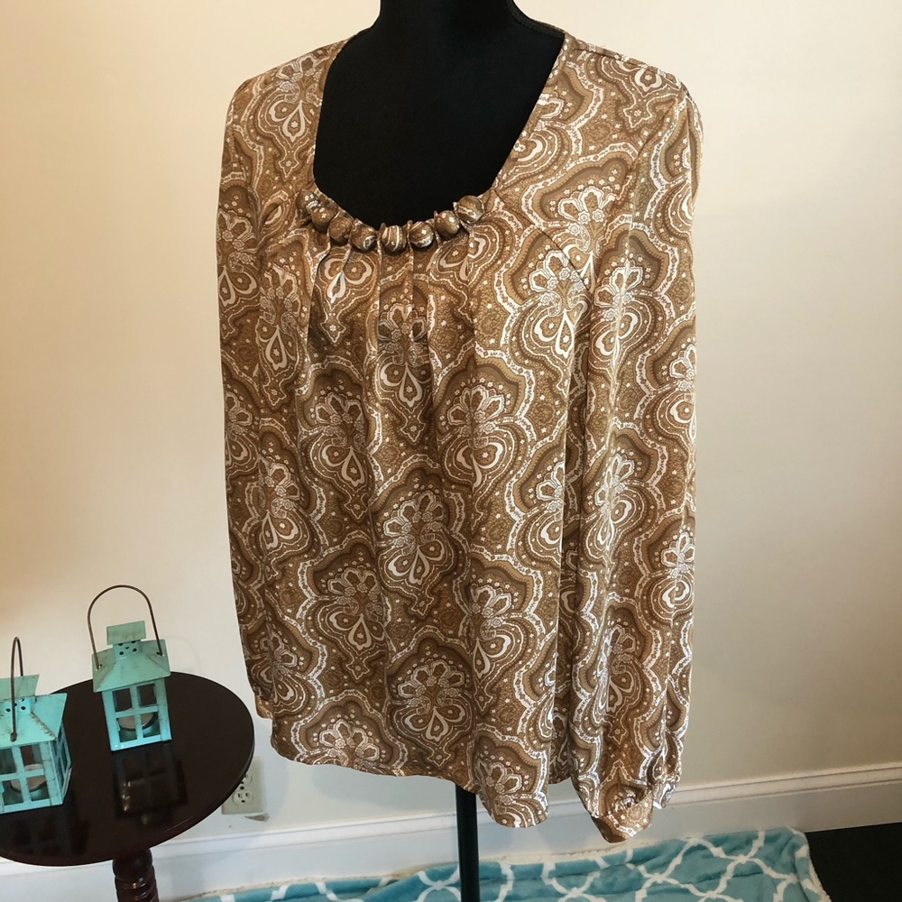 NWOT Michael Kors brown silk paisley blouse